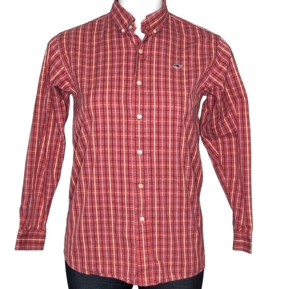 Vineyard Vines red checkered whale shirt, medium - Picture 2 of 6